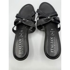 Italian Shoemakers Women 11M Black Leather Mules Open Toe Slip On Shoes Casual